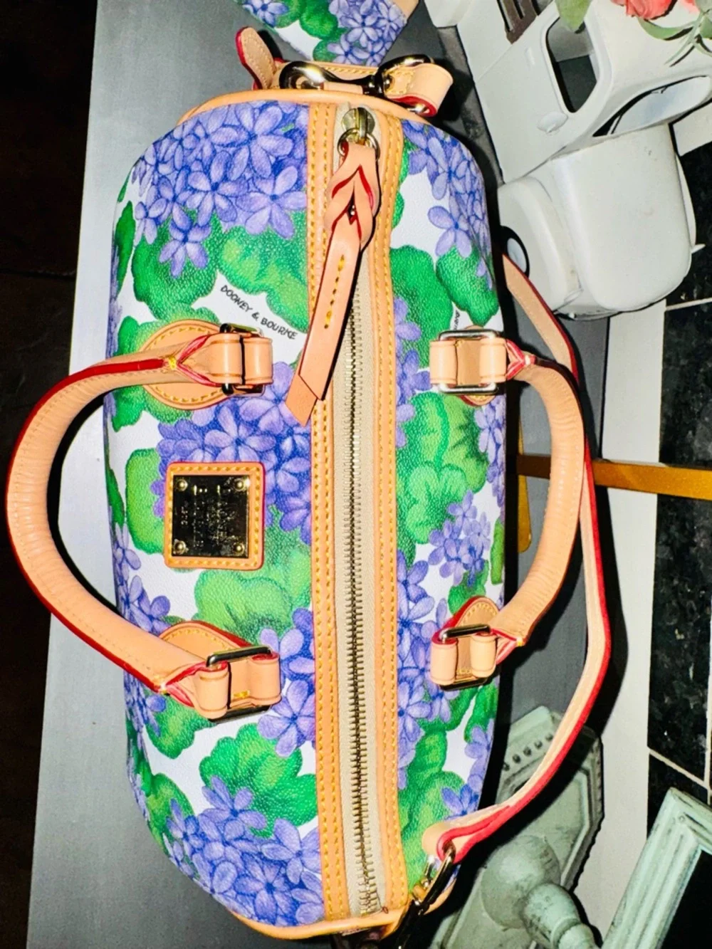 Dooney & Bourke Purple Hydrangea Floral Satchel & coin-pouch - EUC - Picture 11 of 16